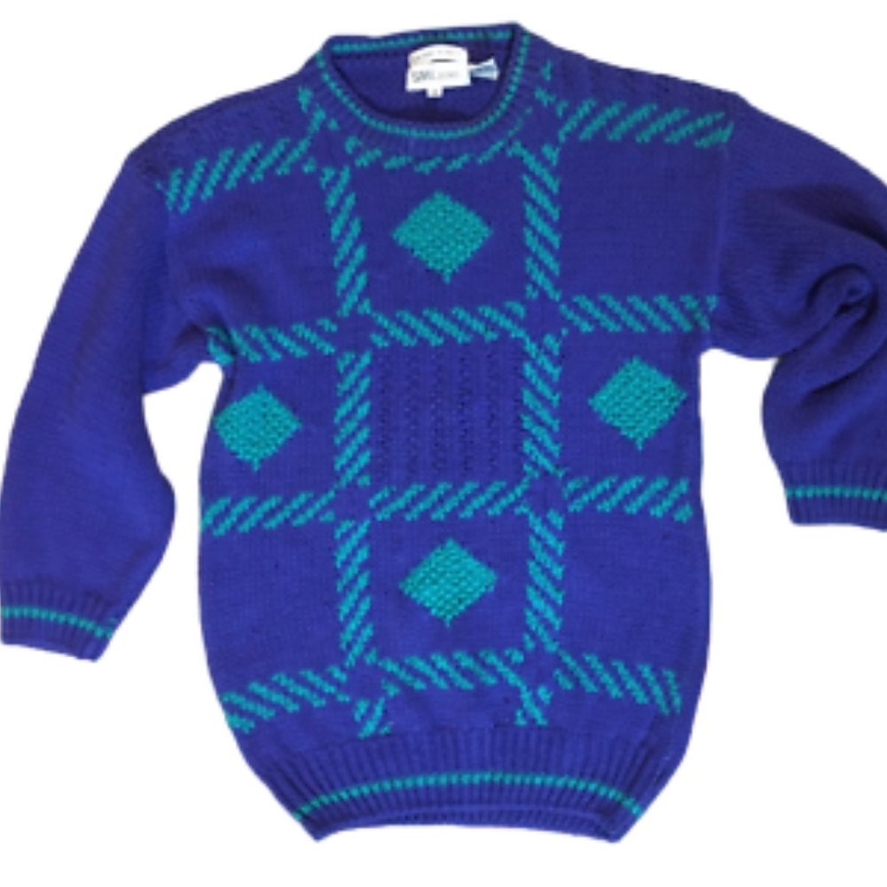 Vintage SML Sport Purple Teal Geometric Sweater M